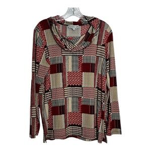Southern Lady Patchwork Print Cowl Neck‎ Long Sleeve Top